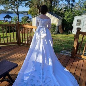 Demetrios Vintage 90's Wedding Dress, Veil, and Cathedral Train
